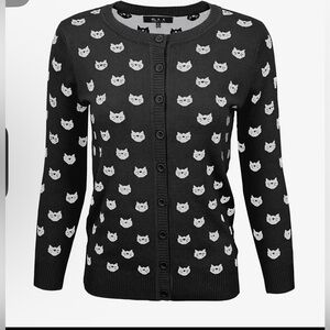 🆕 MAK,  long  sleeved Crewneck Cat Pattern Cardigan – Black/White